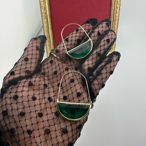 Anthropologie Crescent Elegant Gold Green Hoop Earrings - Picture 9 of 11